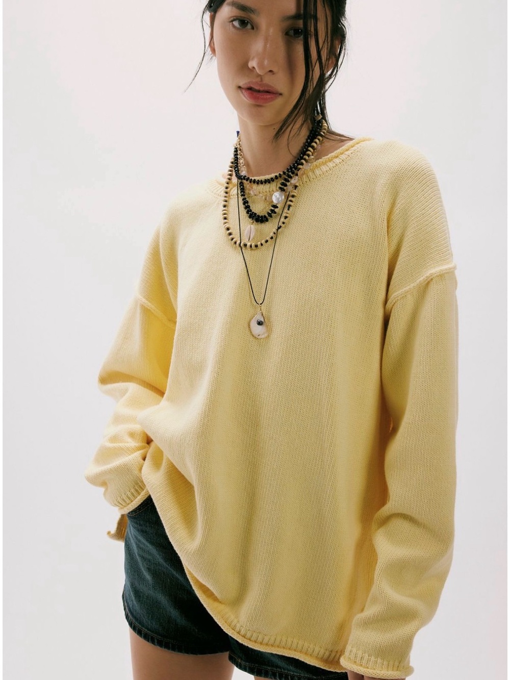 We The Free Ella Roll-Neck Cotton Knit Sweater - Butter Yellow NWT - XS